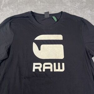 G-Star RAW T-Shirt Mens Large Black Graphic Logo Organic Cotton Crewneck Tee